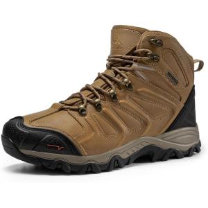 NORTIV 8 Men’s Ankle High Waterproof Hiking Boots Outdoor Lightweight Shoes Trekking Trails Armadillo(Brown-leather)
