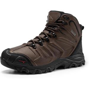 NORTIV 8 Men’s Ankle High Waterproof Hiking Boots Outdoor Lightweight Shoes Trekking Trails Armadillo(Dark Brown-leather)