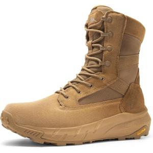 NORTIV 8 Men’s Breathable Tactical Military Work Boots Side Zipper Leather Lightweight Hiking Motorcycle Combat Boots 8 Inches Peakforce(Coyote)