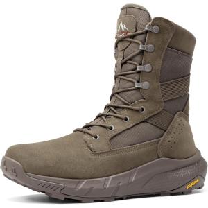 NORTIV 8 Men’s Breathable Tactical Military Work Boots Side Zipper Leather Lightweight Hiking Motorcycle Combat Boots 8 Inches Peakforce(Olive)