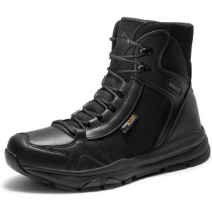 NORTIV 8 Men’s Lightweight Military Tactical Work Boots Outdoor Hiking Motorcycle Combat Boots(Black-leather)