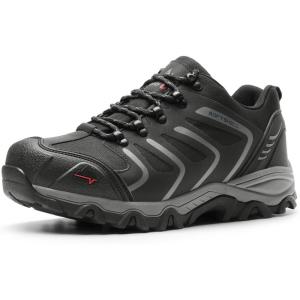 NORTIV 8 Men’s Low Top Waterproof Hiking Shoes Trekking Trails Outdoor Work Shoes(Black/Dark/Grey)