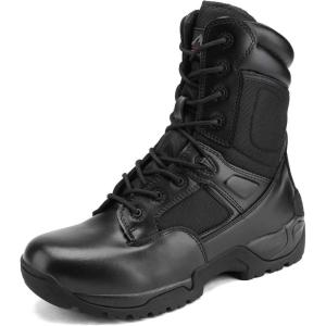 NORTIV 8 Mens Military Tactical Work Boots Hiking Side Zip Leather Outdoor Motorcycle Combat Boots Response(Black)
