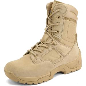NORTIV 8 Mens Military Tactical Work Boots Hiking Side Zip Leather Outdoor Motorcycle Combat Boots Response(Sand)