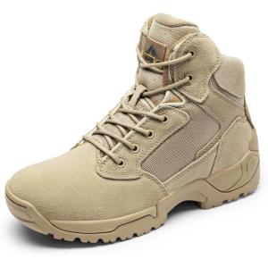 NORTIV 8 Mens Military Tactical Work Boots Side Zip Outdoor Hiking Leather Motorcycle Combat Boots(Sand)