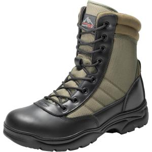 NORTIV 8 Men’s Military Tactical Work Boots Side Zipper Leather Motorcycle Combat Boots Trooper(6-8 Inches)(Black/Army Green)