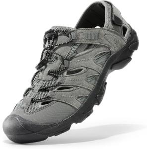 NORTIV 8 Men’s Sandals Closed Toe Athletic Hiking Sport Lightweight Walking Leather Sandals for Men SNWS242M Grey/Black Size 13