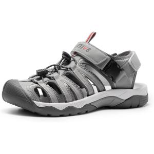 NORTIV 8 Men’s Sandals, Closed Toe Athletic Sport Sandals, Mens Summer Shoes, Lightweight Trail Walking Sandals for Men(Grey/Red)