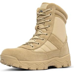 NORTIV 8 Men’s Tactical Military Work Boots Side Zipper Outdoor Motorcycle Combat Boots 8 Inches 2.0 Trooper-pro(Sand)