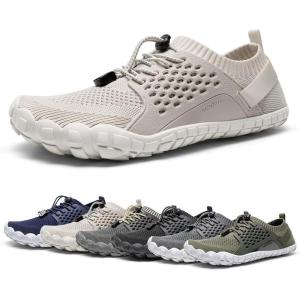 NORTIV 8 Men’s Water Shoes Barefoot Athletic Lightweight Sports Aqua Shoes Outdoor Swim Fishing Hiking Diving Surf Walking Water Shoe TREKMAN(Beige/Light/Grey)