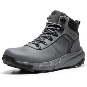 NORTIV 8 Men’s Waterproof Hiking Boots Lightweight Outdoor Mid Trekking Leather Shoes DriftShield(Grey)
