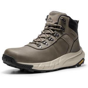 NORTIV 8 Men’s Waterproof Hiking Boots Lightweight Outdoor Mid Trekking Leather Shoes DriftShield(Olive)