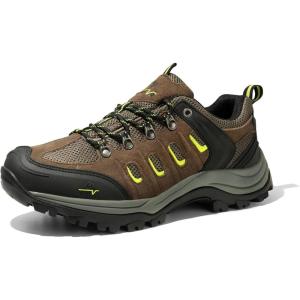 NORTIV 8 Men’s Waterproof Hiking Shoes Leather Low-Top Hiking Shoes for Outdoor Trailing Trekking Camping Walking Quest(Black/Brown/Yellow)