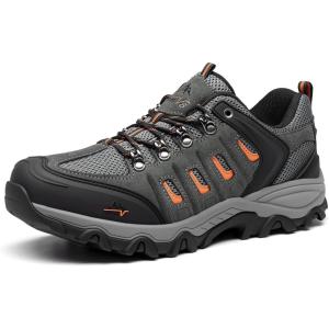 NORTIV 8 Men’s Waterproof Hiking Shoes Leather Low-Top Hiking Shoes for Outdoor Trailing Trekking Camping Walking Quest(Black/Dark/Grey/Orange)