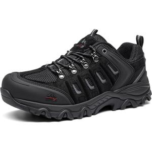 NORTIV 8 Men’s Waterproof Hiking Shoes Leather Low-Top Hiking Shoes for Outdoor Trailing Trekking Camping Walking Quest(Black/Grey)
