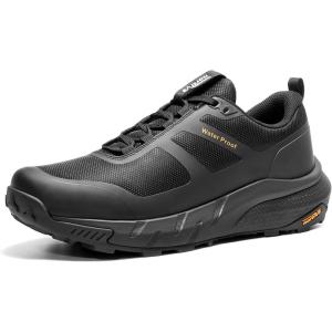 NORTIV 8 Men’s Waterproof Hiking Shoes Lightweight Trekking Walking Fashion Sneakers with Arch Support for Camping Tennis Outdoor Training StreamRunner(Black)