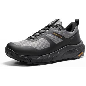 NORTIV 8 Men’s Waterproof Hiking Shoes Lightweight Trekking Walking Fashion Sneakers with Arch Support for Camping Tennis Outdoor Training StreamRunner(Black/Grey)