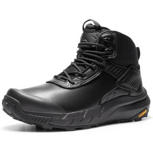 NORTIV 8 Men’s Waterproof Military Tactical Work Boots Leather Motorcycle Combat Lightweight Non-Slip Hiking Boots for Men Defender(Black-6 Inches)