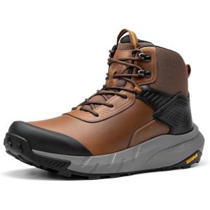 NORTIV 8 Men’s Waterproof Military Tactical Work Boots Leather Motorcycle Combat Lightweight Non-Slip Hiking Boots for Men Defender(Brown-6 Inches)