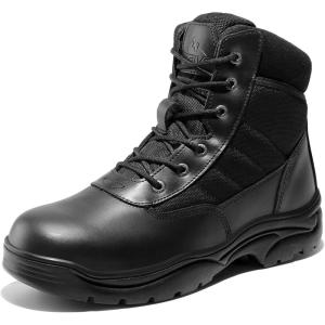 NORTIV 8 Men’s Waterproof Tactical Work Boots Leather Outdoor Hiking Military 6 Inches Motorcycle Combat Boots(Black)