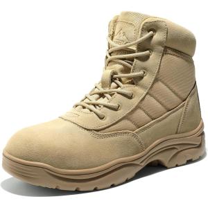 NORTIV 8 Men’s Waterproof Tactical Work Boots Leather Outdoor Hiking Military 6 Inches Motorcycle Combat Boots(Sand)