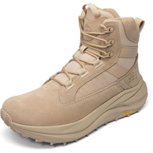 NORTIV 8 Men’s Wide Toe Box Work Military Tactical Boots Barefoot Hiking Low Drop Leather Side Zipper Motorcycle Combat Boots Pikes(Sand)