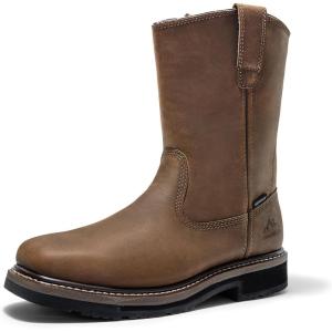 NORTIV 8 Steel Toe Work Boots for Men – Waterproof Pull on Wellington Cowboy Boots for Men with Full-grain Leather for Construction, Farming Bronco Stormrider(Dark Brown)