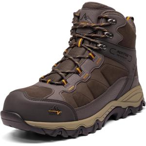 NORTIV 8 Waterproof Steel Toe Boots for Men Slip Resistant Safety Industrial Boots Paladin-Steel(Brown-suede)