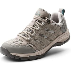 NORTIV 8 Women’s Hiking Shoes Lightweight Breathable Mesh Walking Sneakers Outdoor Work Shoes Wander(Light Grey)