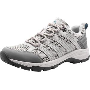 NORTIV 8 Women’s Hiking Shoes Lightweight Breathable Mesh Walking Sneakers Outdoor Work Shoes Wander(Light Grey-pu)