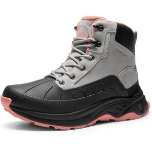 NORTIV 8 Women’s Waterproof Hiking Boots Outdoor Trekking Camping Trail Hiking Boots(Light Grey/Pink)