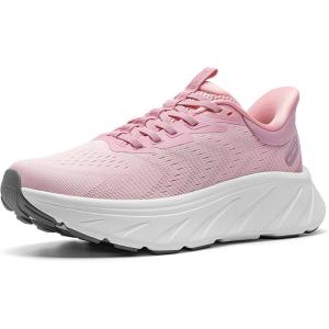 Women’s Slip On Stability Walking Running Shoes Hands Free Tennis Non-Slip Comfortable Workout Gym Breathable Lightweight StediBase Fashion Sneakers(Pink)