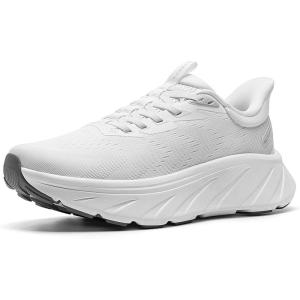 Women’s Slip On Stability Walking Running Shoes Hands Free Tennis Non-Slip Comfortable Workout Gym Breathable Lightweight StediBase Fashion Sneakers(White)