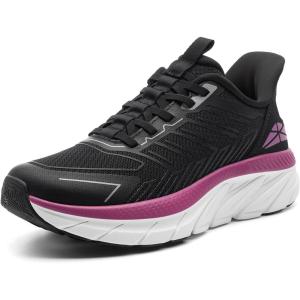 Women’s Slip On Walking Shoes Running Comfortable Tennis Breathable Non Slip Athletic Gym Workout Cross Training Fashion Sneakers(Black/Fuchsia)