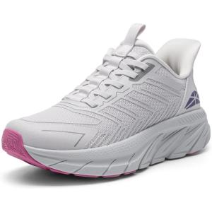 Women’s Slip On Walking Shoes Running Comfortable Tennis Breathable Non Slip Athletic Gym Workout Cross Training Fashion Sneakers(Light Grey Purple)