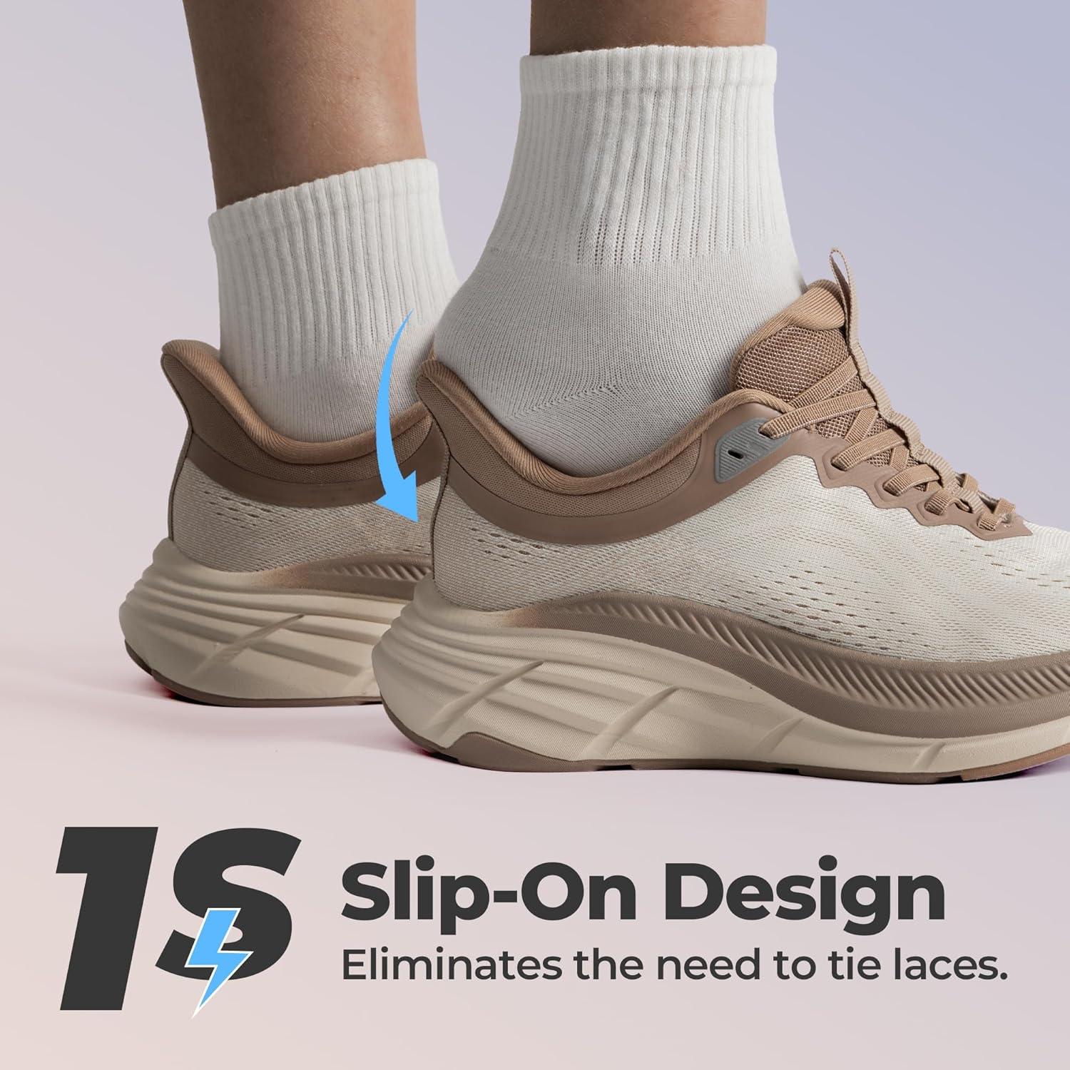 imageNORTIV 8 Womens Slip On Walking Shoes HandsFree Cushion Comfortable Running Tennis Shoes NonSlip Workout Gym Sports Athletic Fashion SneakersBeigeKhaki