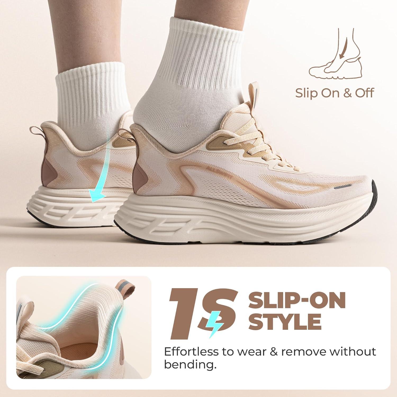 imageWomens Slip On Walking Shoes HandsFree Cushion Running Tennis Shoes NonSlip Comfortable Workout Gym Sports Athletic Fashion SneakersBeige