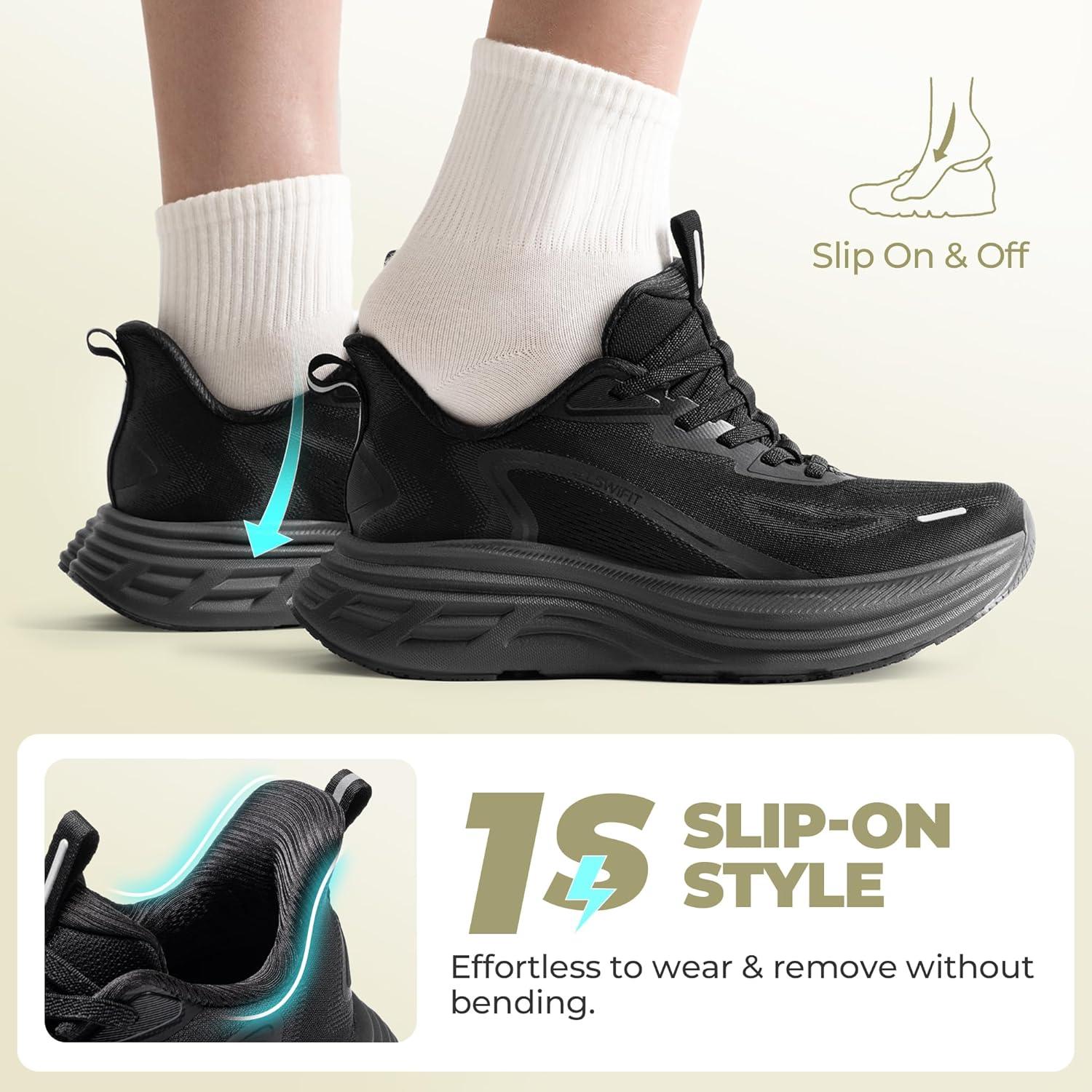 imageWomens Slip On Walking Shoes HandsFree Cushion Running Tennis Shoes NonSlip Comfortable Workout Gym Sports Athletic Fashion SneakersBlack