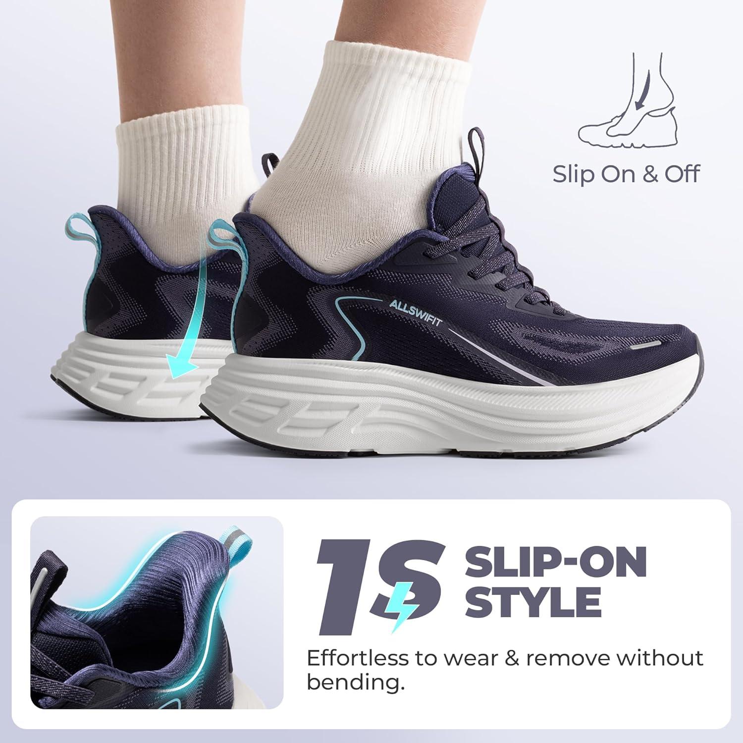 imageWomens Slip On Walking Shoes HandsFree Cushion Running Tennis Shoes NonSlip Comfortable Workout Gym Sports Athletic Fashion SneakersBlue