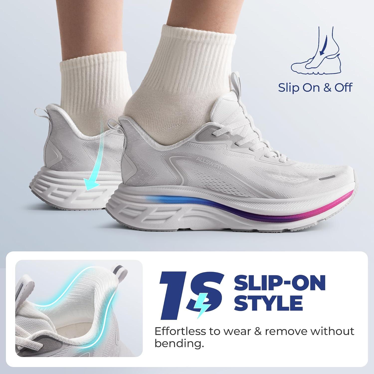 imageWomens Slip On Walking Shoes HandsFree Cushion Running Tennis Shoes NonSlip Comfortable Workout Gym Sports Athletic Fashion SneakersWhite