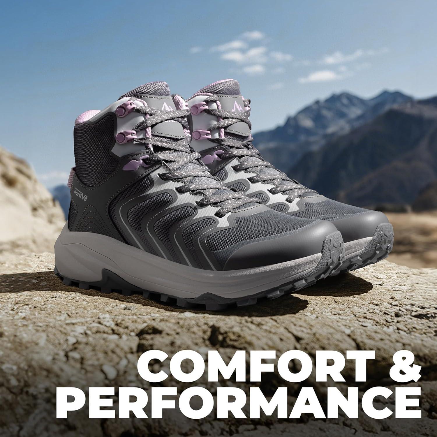 imageNORTIV 8 Womens Hiking Boots Waterproof with Arch Support Sneakers Walking Outdoor Comfortable Lightweight Boot Echo MidDark Grey