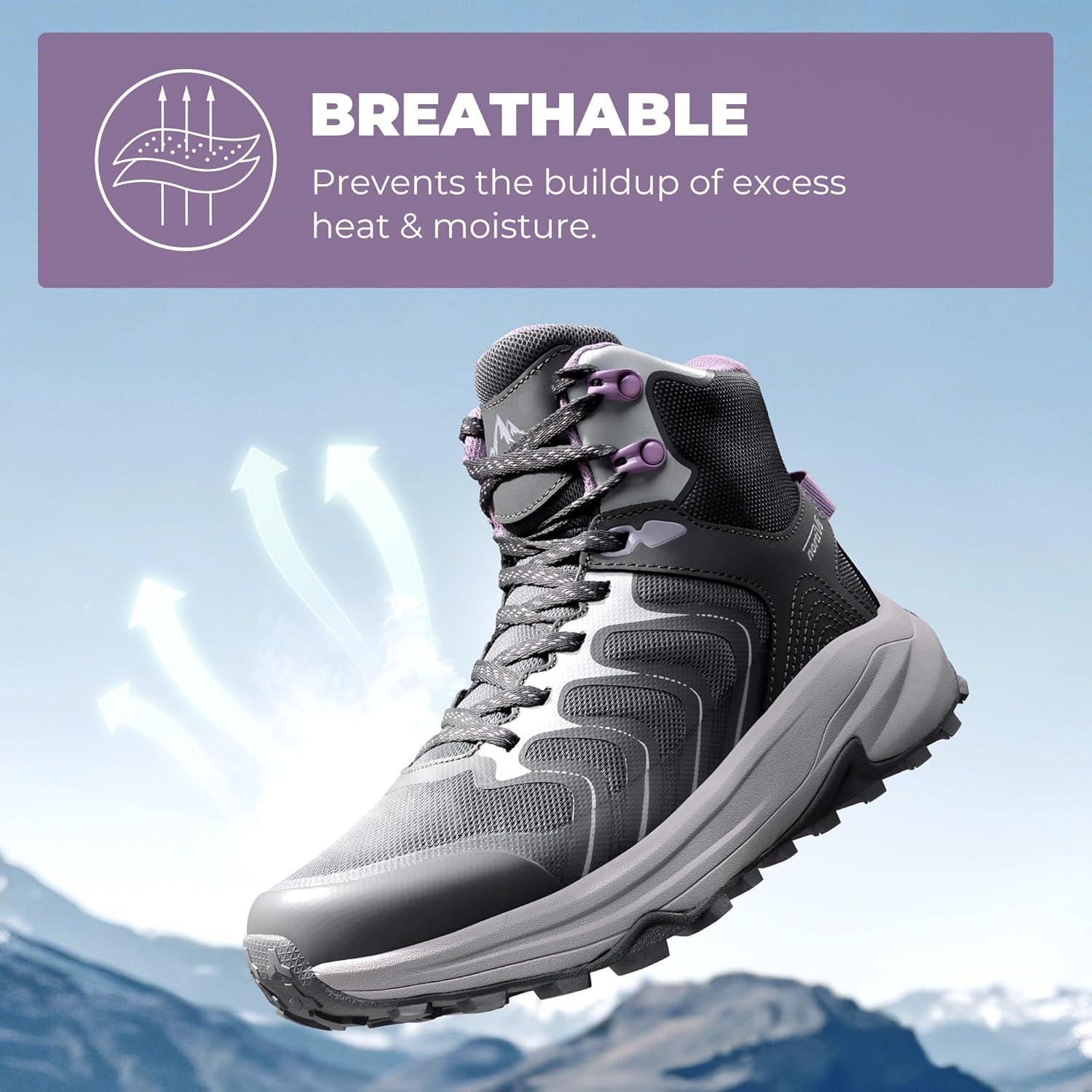 imageNORTIV 8 Womens Hiking Boots Waterproof with Arch Support Sneakers Walking Outdoor Comfortable Lightweight Boot Echo MidDark Grey