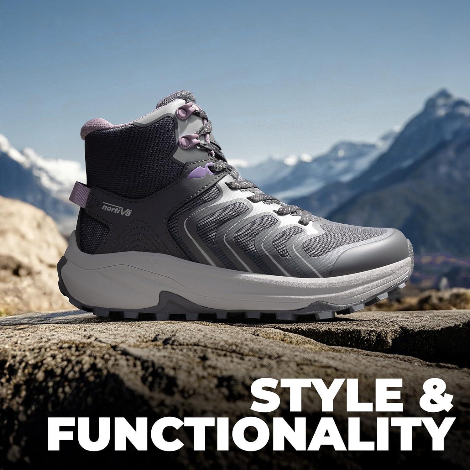 imageNORTIV 8 Womens Hiking Boots Waterproof with Arch Support Sneakers Walking Outdoor Comfortable Lightweight Boot Echo MidDark Grey