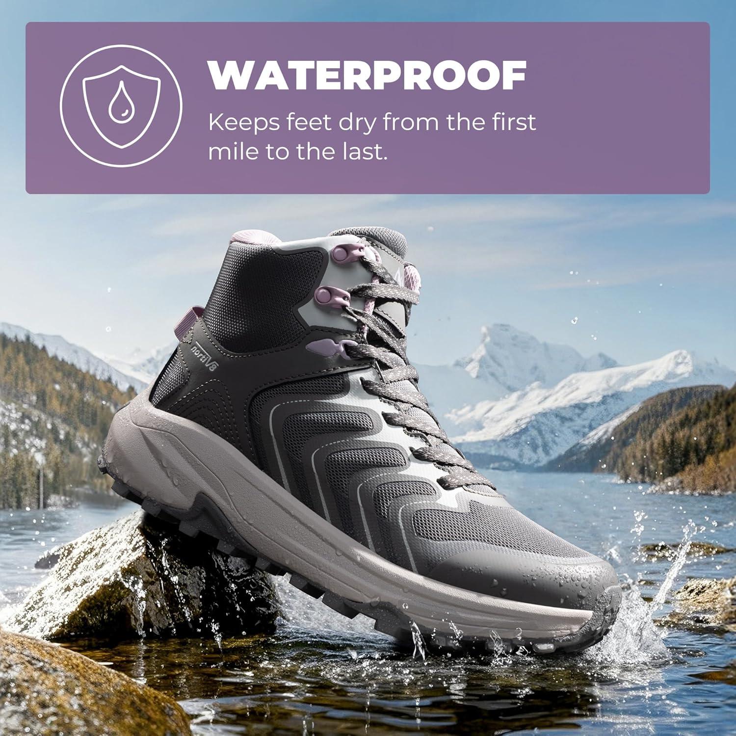 imageNORTIV 8 Womens Hiking Boots Waterproof with Arch Support Sneakers Walking Outdoor Comfortable Lightweight Boot Echo MidDark Grey