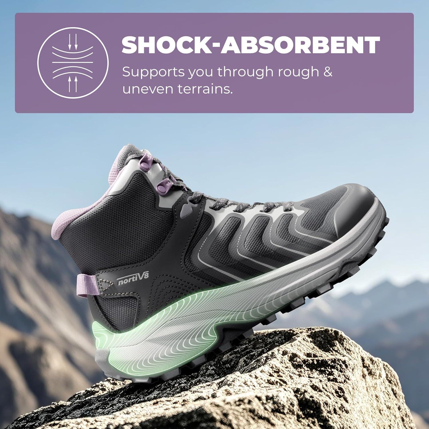 imageNORTIV 8 Womens Hiking Boots Waterproof with Arch Support Sneakers Walking Outdoor Comfortable Lightweight Boot Echo MidDark Grey
