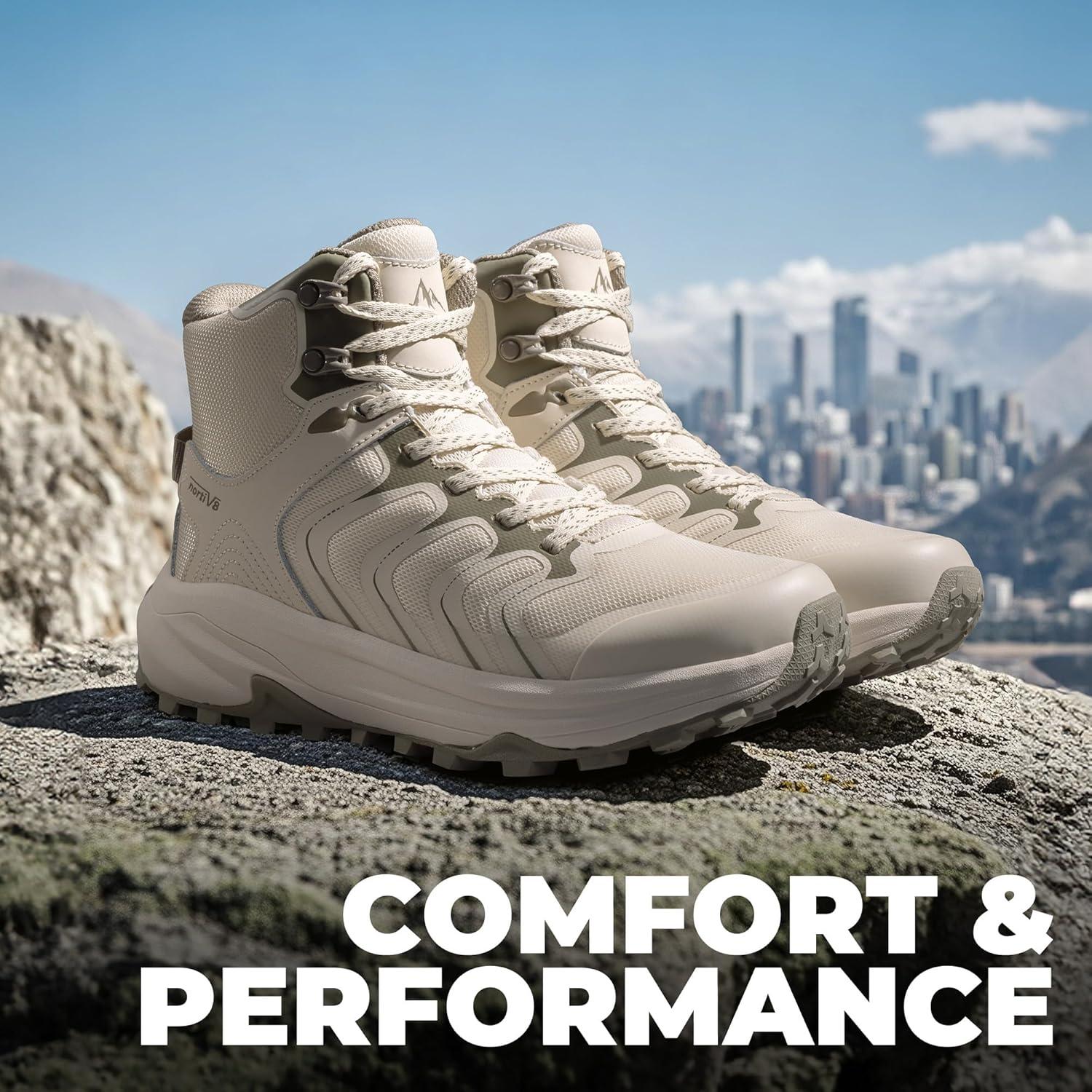 imageNORTIV 8 Womens Hiking Boots Waterproof with Arch Support Sneakers Walking Outdoor Comfortable Lightweight Boot Echo MidKhaki