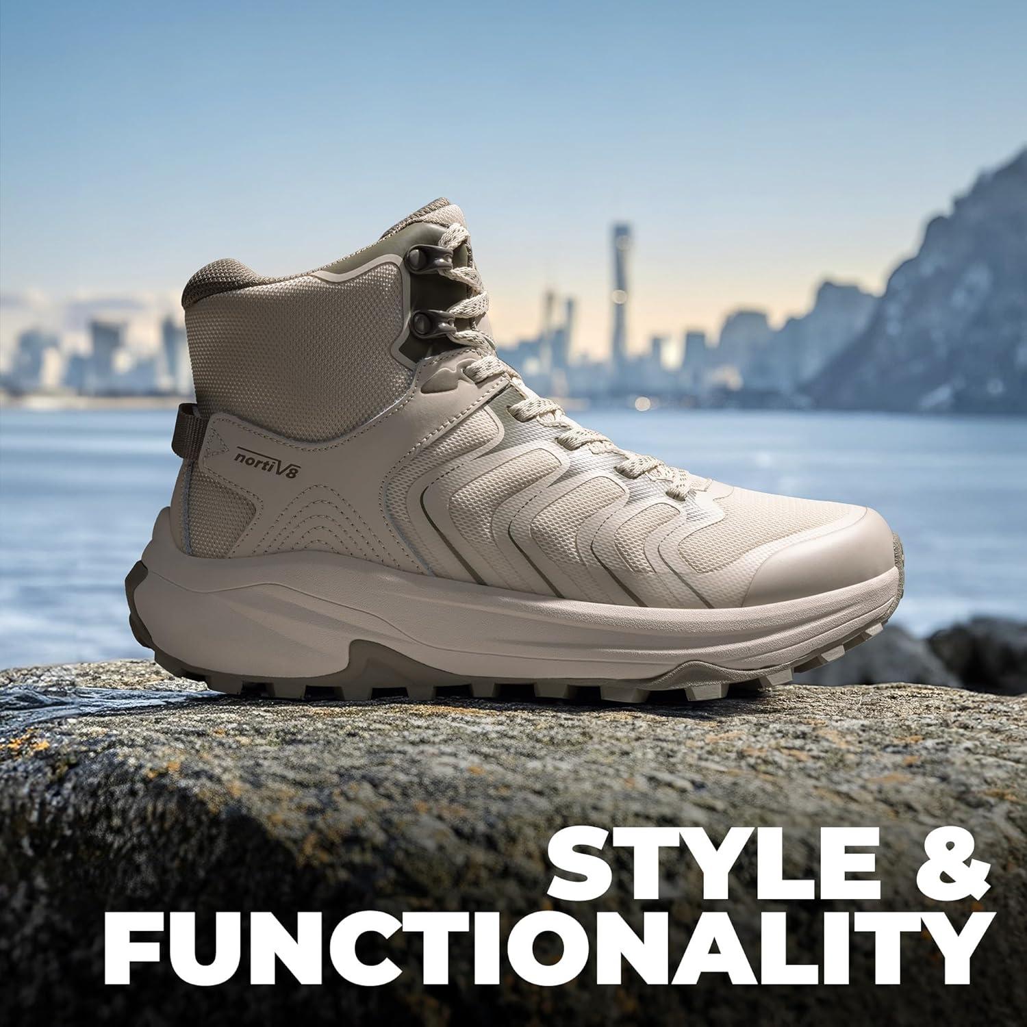imageNORTIV 8 Womens Hiking Boots Waterproof with Arch Support Sneakers Walking Outdoor Comfortable Lightweight Boot Echo MidKhaki