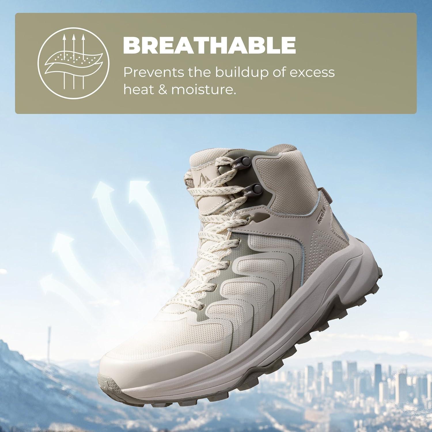imageNORTIV 8 Womens Hiking Boots Waterproof with Arch Support Sneakers Walking Outdoor Comfortable Lightweight Boot Echo MidKhaki