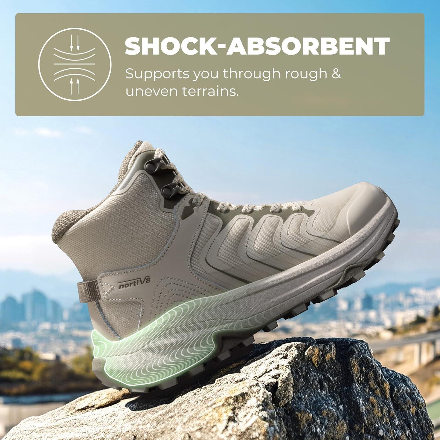 imageNORTIV 8 Womens Hiking Boots Waterproof with Arch Support Sneakers Walking Outdoor Comfortable Lightweight Boot Echo MidKhaki