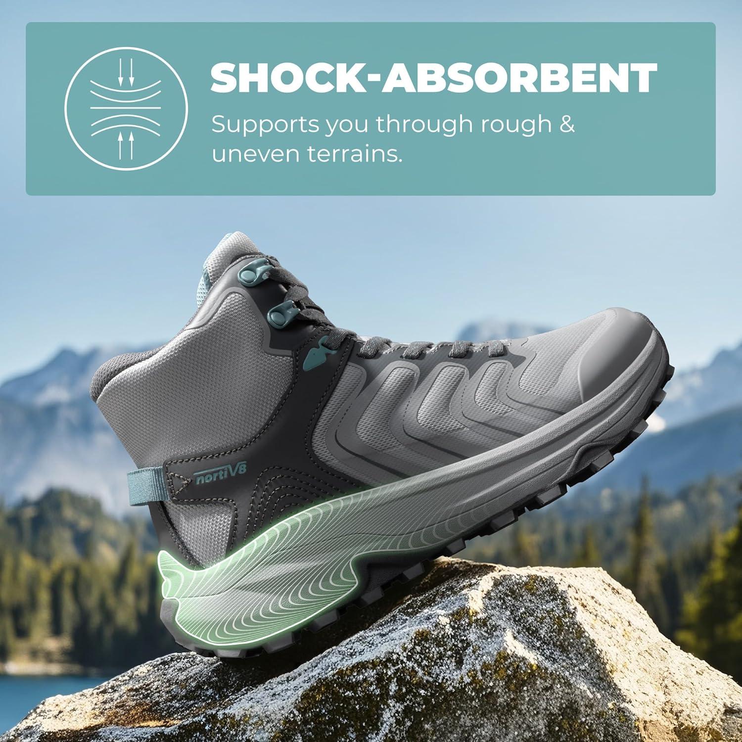 imageNORTIV 8 Womens Hiking Boots Waterproof with Arch Support Sneakers Walking Outdoor Comfortable Lightweight Boot Echo MidLight Grey